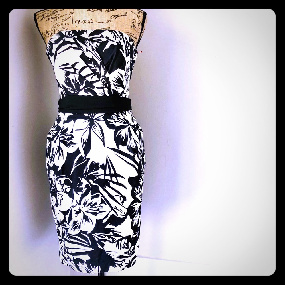 WHBM Strapless Printed Dress with Sash Belt Size 0